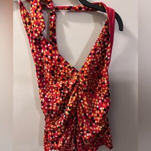 VINTAGE No Boundaries Stretch Halter Top with Polka Dots